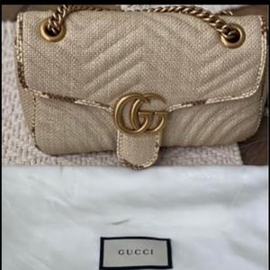 Women's Natural Beige Raffia GG Marmont Bag